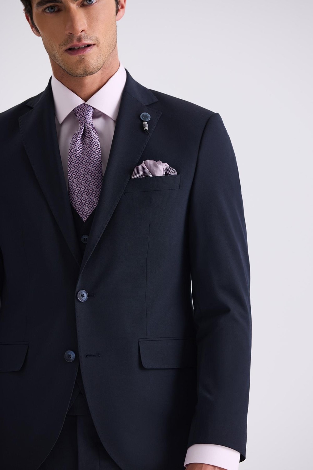 Jakamen Lacivert Slim Fit Mono Yaka Yelekli Takım Elbise Erkek İçin Şık Tasarım görsel 3