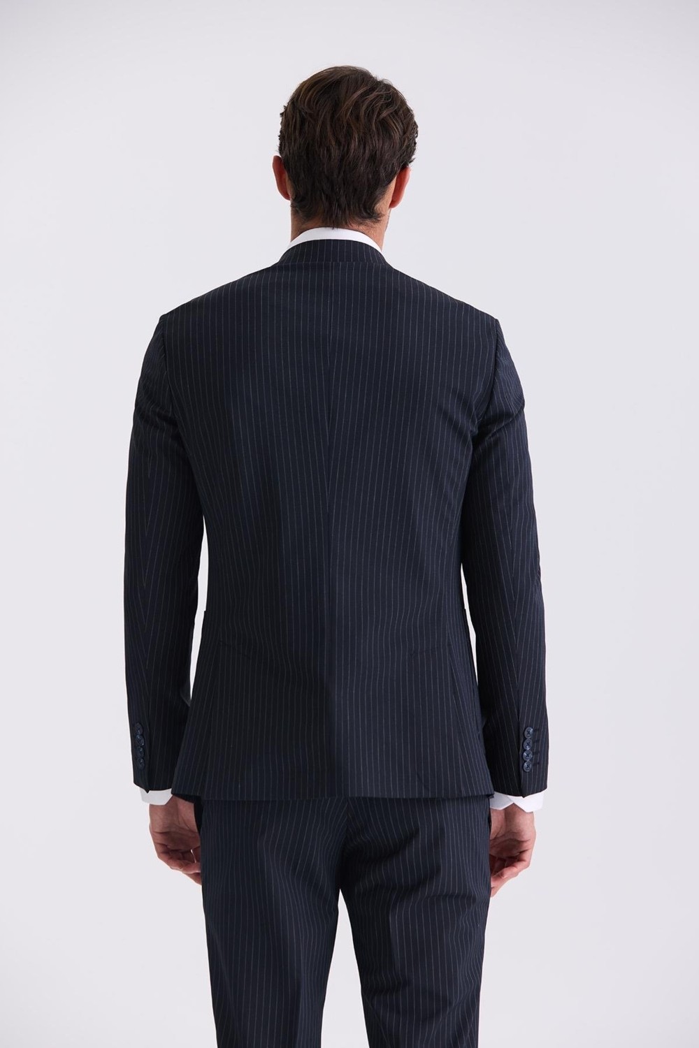 Jakamen Lacivert Slim Fit Sivri Yaka Strech Çizgili Jogger Takım Elbise görsel 4