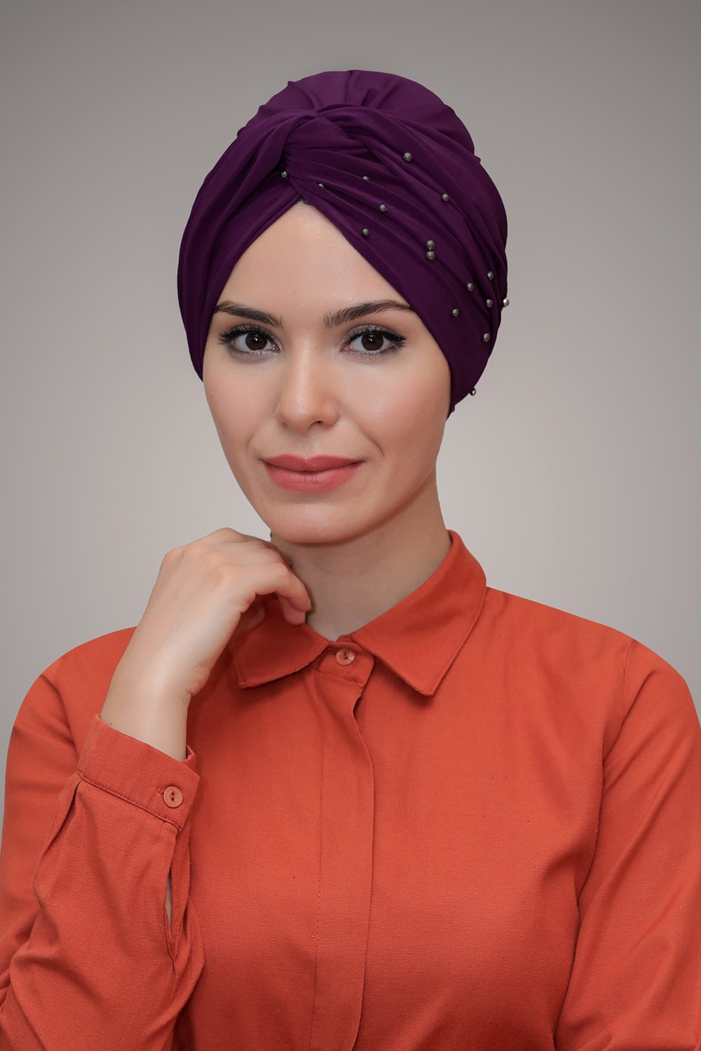 Hürrem Bone Bordo Pratik Dolama Tesettür Bone Sandy Kumaş Boncuklu 1870_16 görsel 5