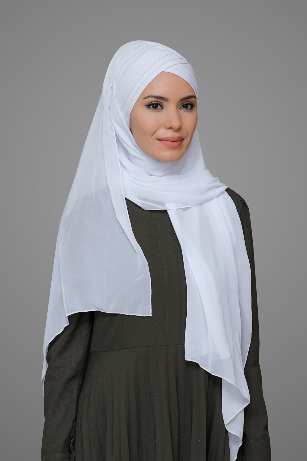 Hürrem Bone Pudra Pratik Hazır Geçmeli Bone Şal Şifon Kendinden Boneli Üç Bantlı 1451_06