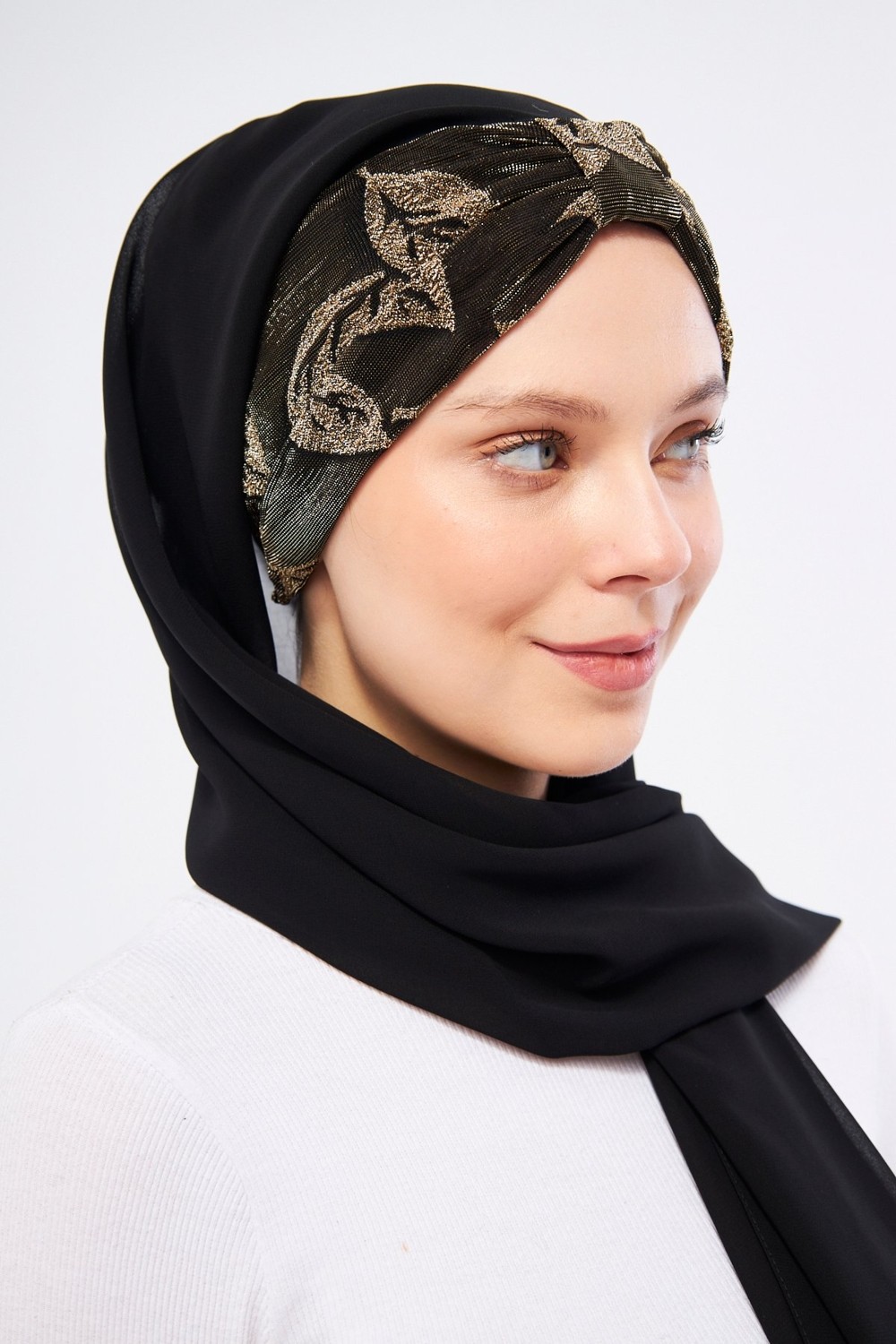Hürrem Bone Gri Simli Arkadan Bağlamalı Şal Şifon Çiçek Desenli 2318_15 görsel 2