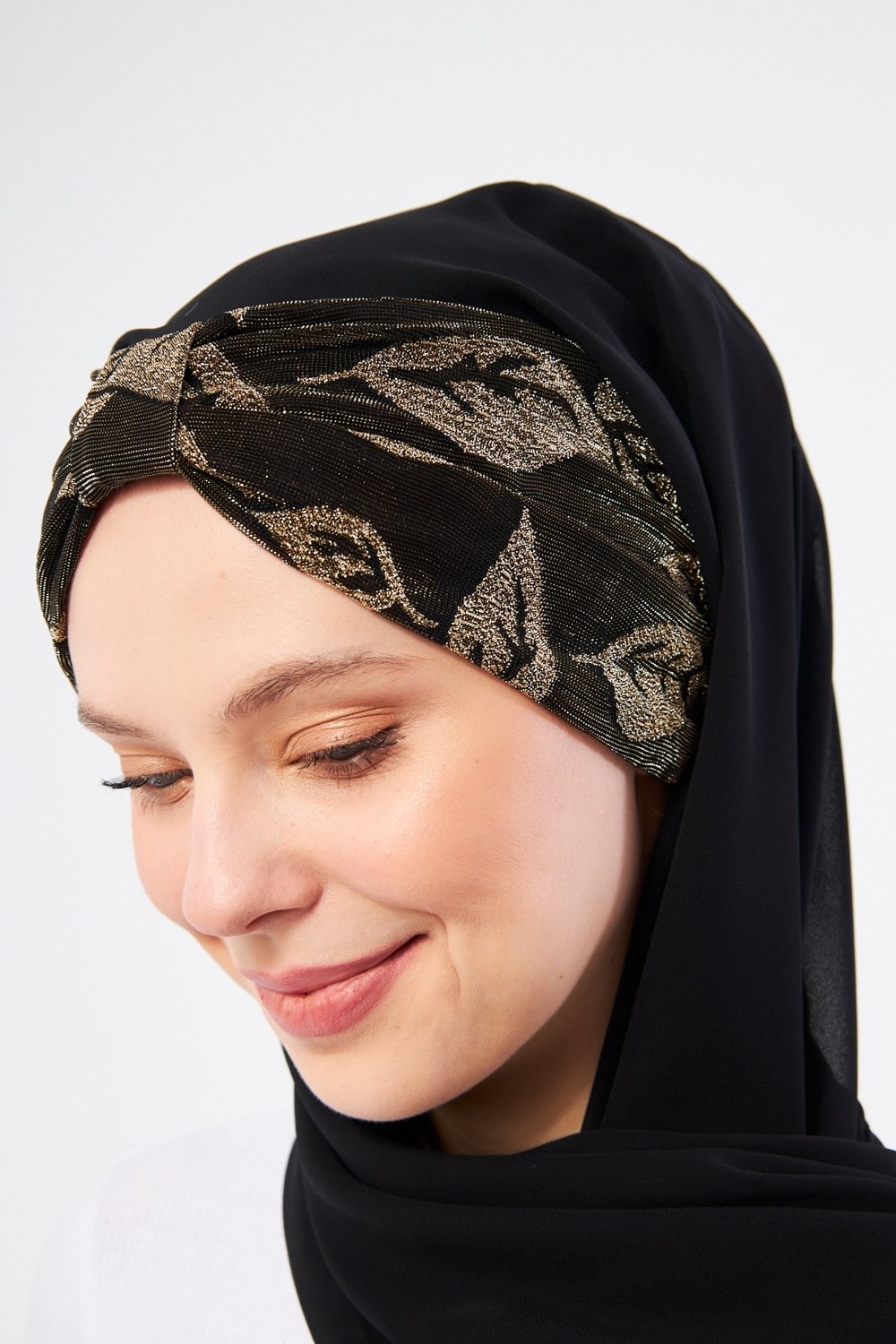 Hürrem Bone Gri Simli Arkadan Bağlamalı Şal Şifon Çiçek Desenli 2318_15 görsel 3