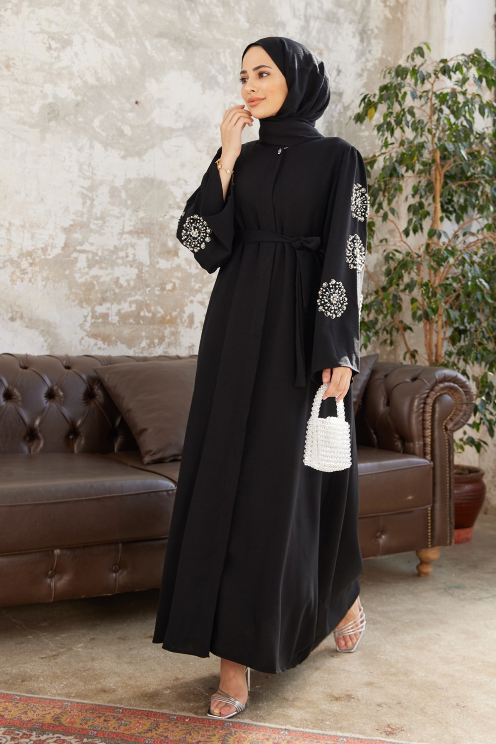 Vavinor Liva Kolları Taşlı Abaya - Zümrüt