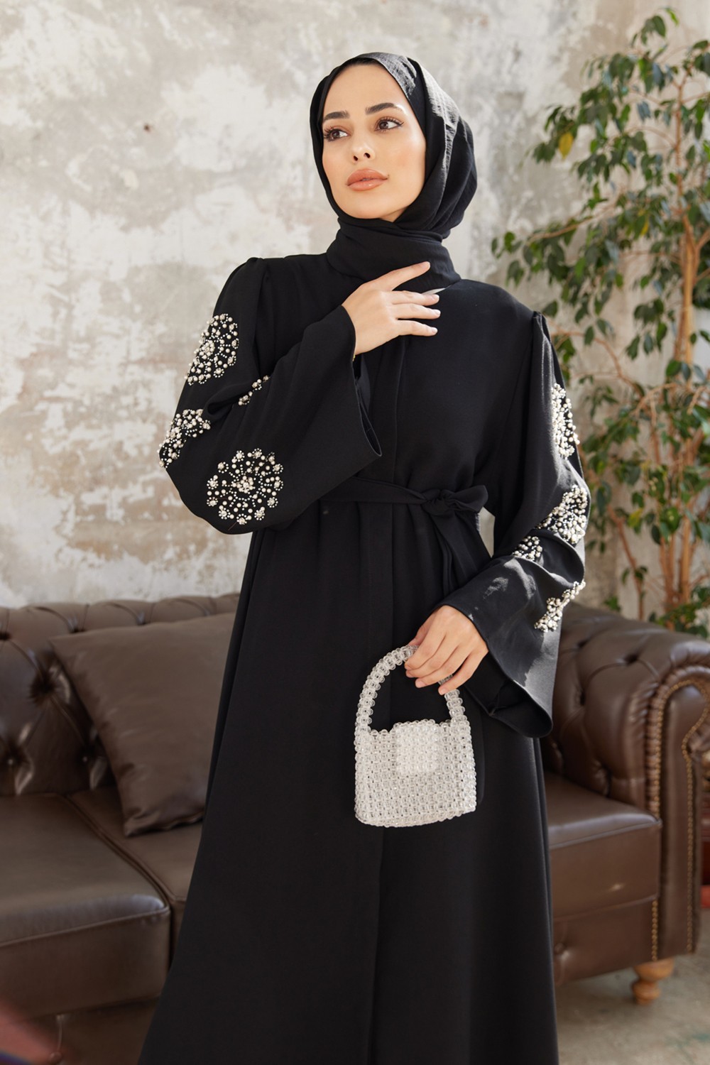 Vavinor Liva Kolları Taşlı Abaya - Zümrüt görsel 3