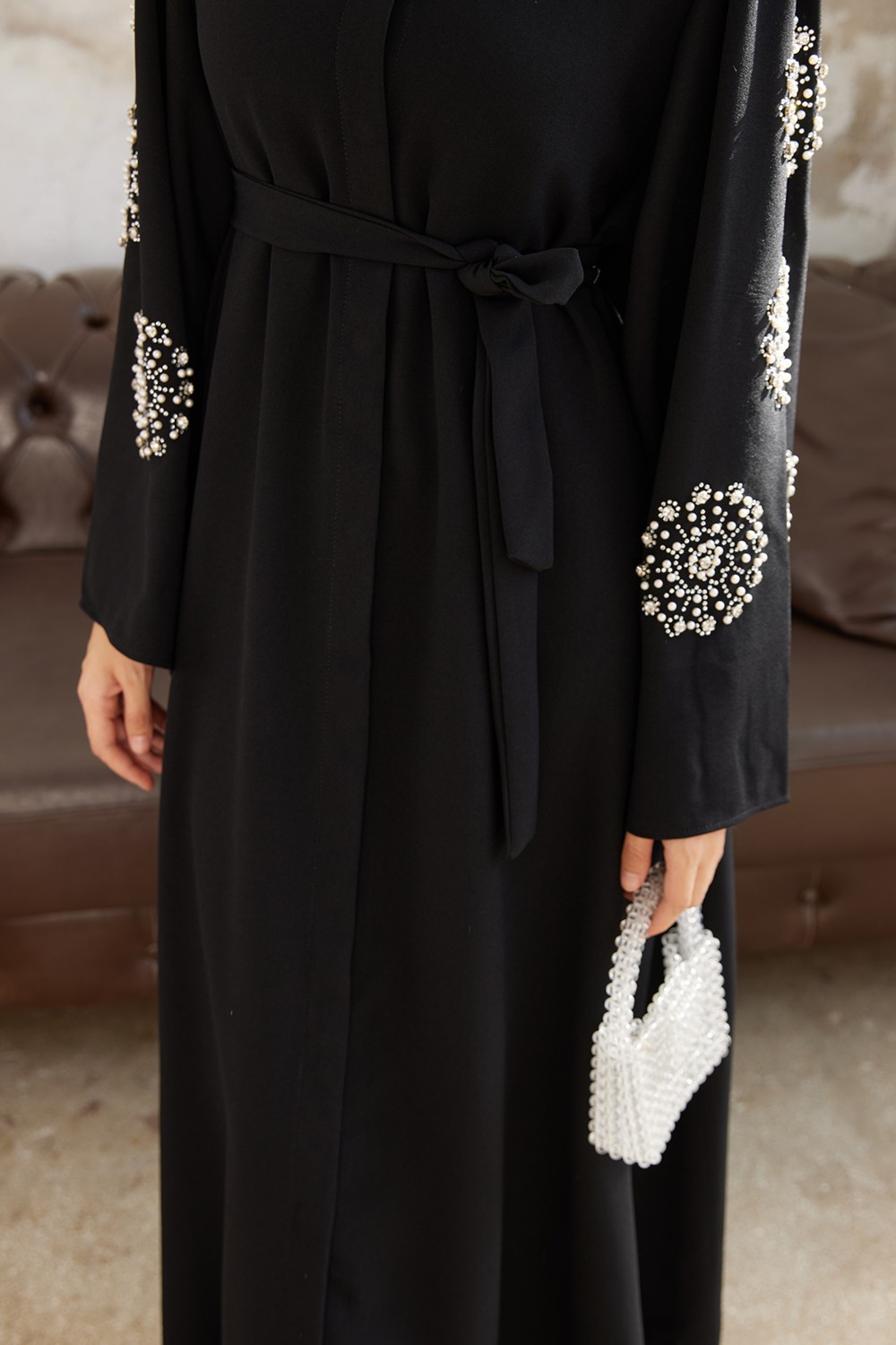 Vavinor Liva Kolları Taşlı Abaya - Zümrüt görsel 4