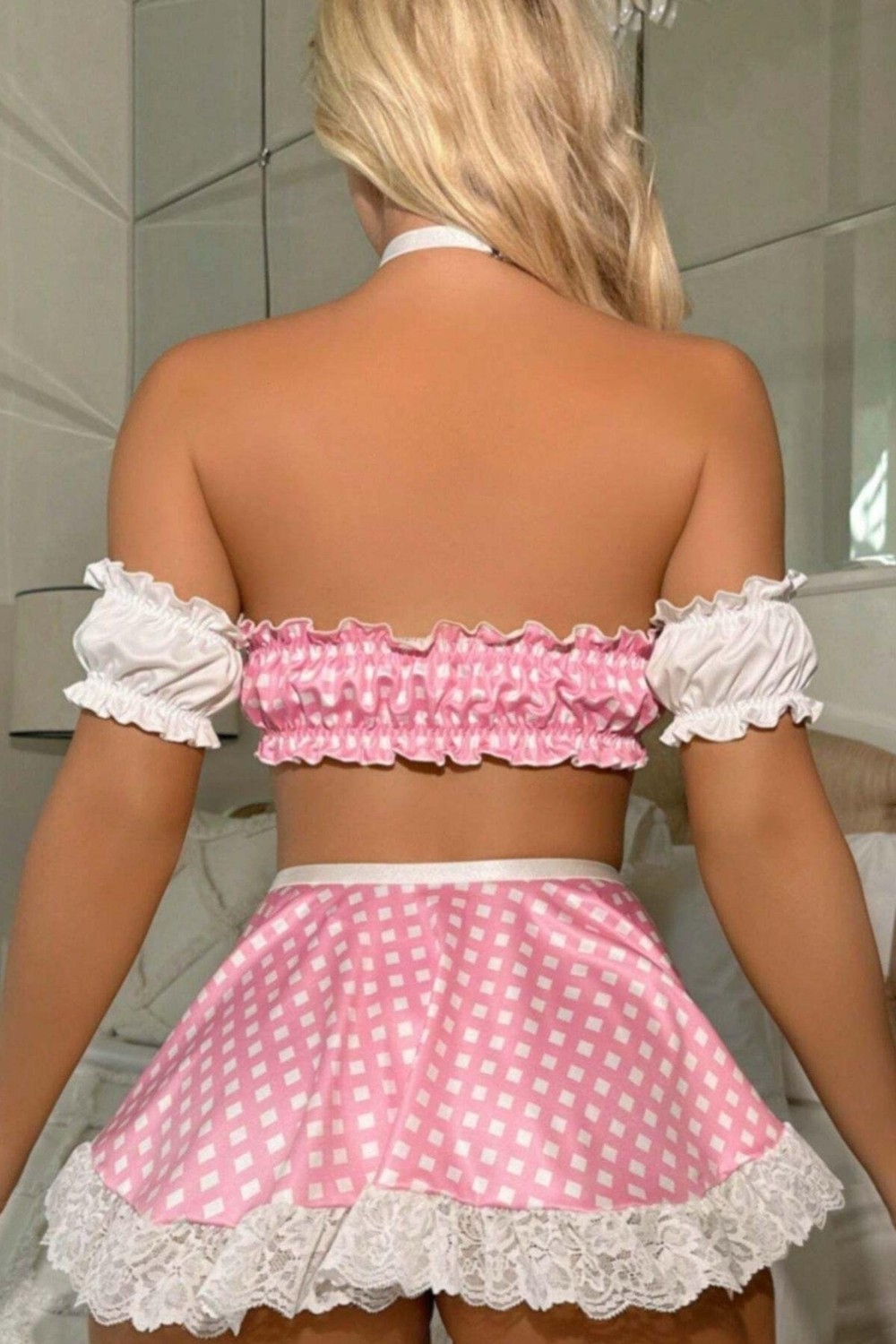 Bella Notte Pembe Pötikareli Cosplay Kostüm görsel 5