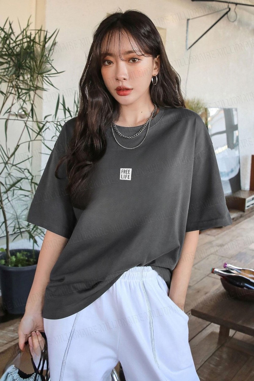 Teenage Millionaire Kadın Oversize Salas T-Shirt Füme Renk Truvakar Kol Günlük Stil Örme