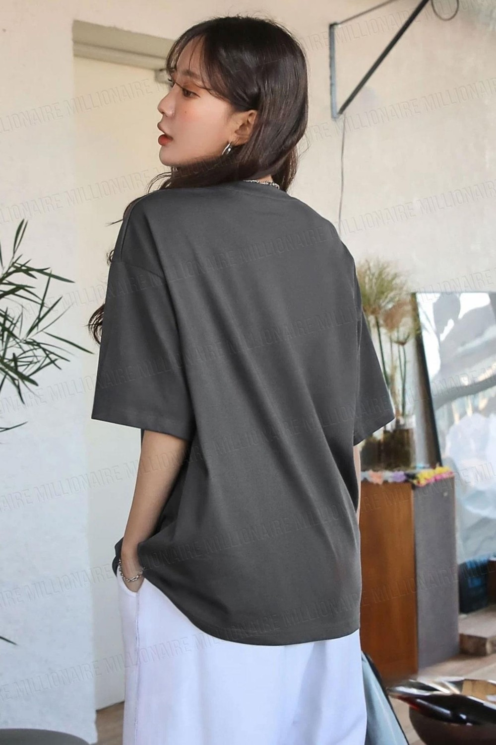 Teenage Millionaire Kadın Oversize Salas T-Shirt Füme Renk Truvakar Kol Günlük Stil Örme görsel 3