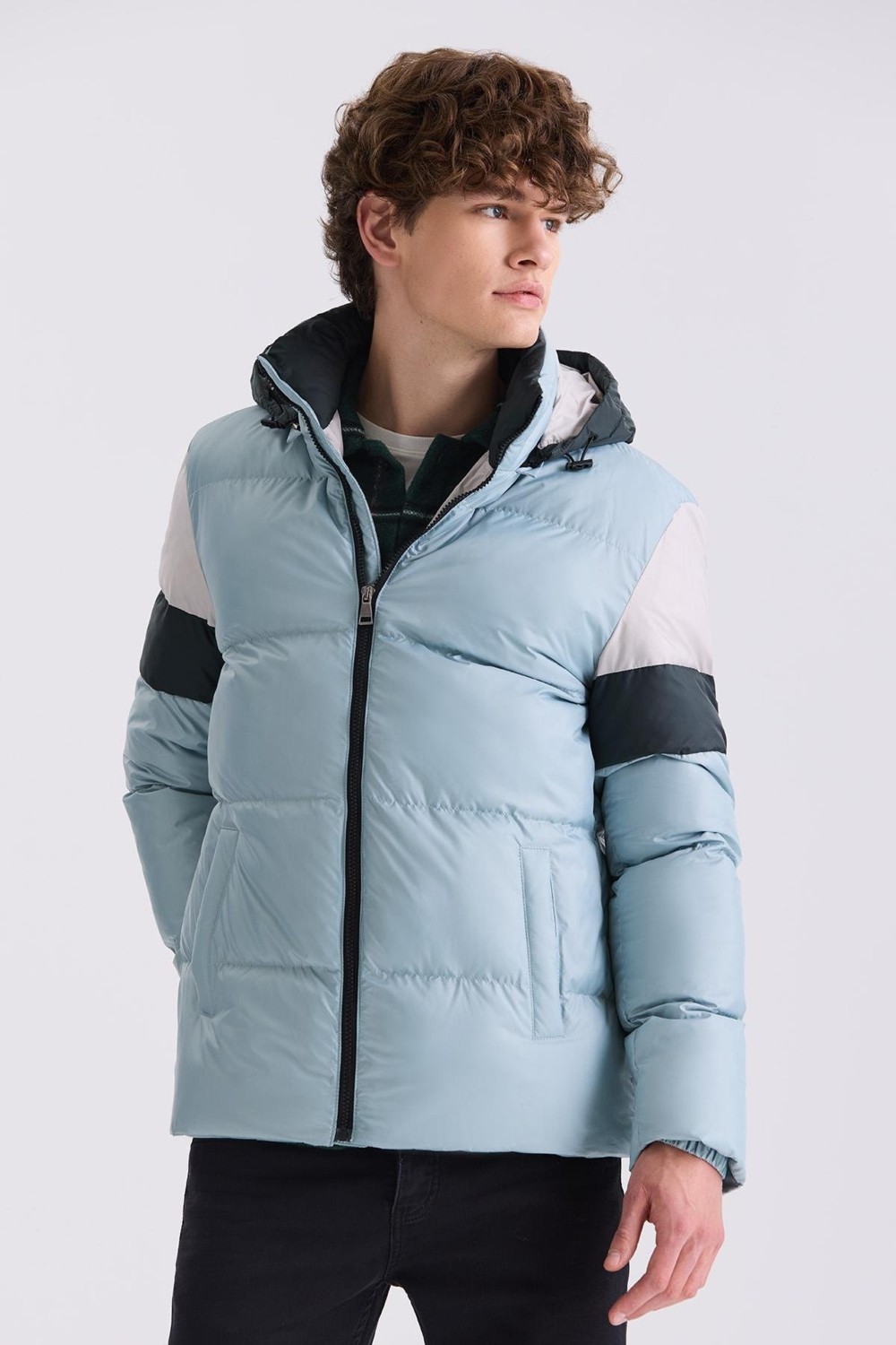 Jakamen Yeşil Comfort Fit Kapüşonlu Kışlık Mont