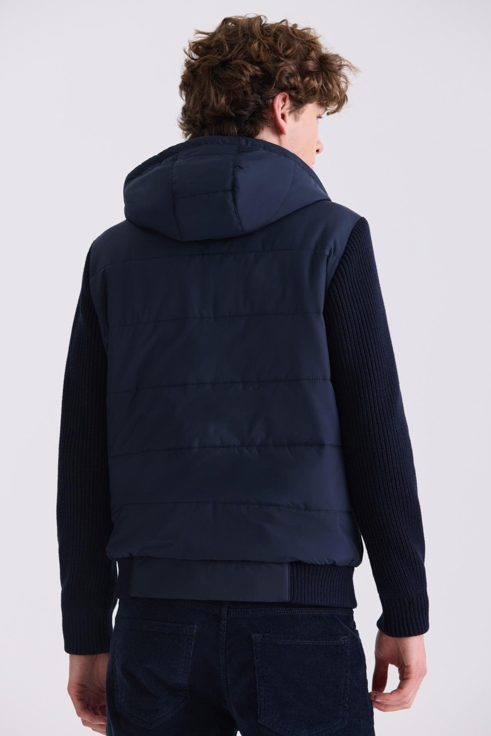 Jakamen Lacivert Comfort Fit Kapüşonlu Kolları Triko Kışlık Mont görsel 8