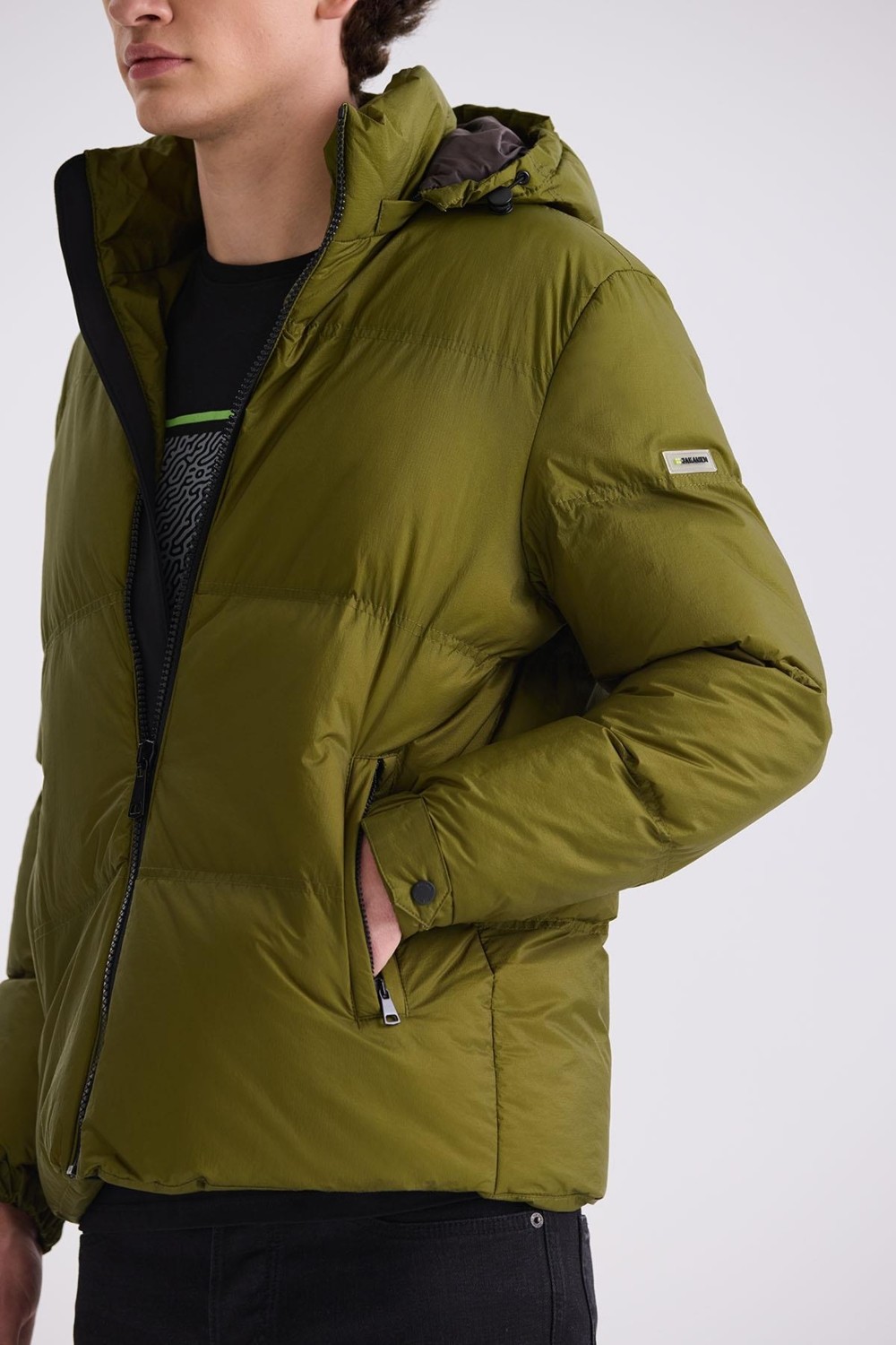 Jakamen Haki Comfort Fit Kapüşonlu Kışlık Mont görsel 3