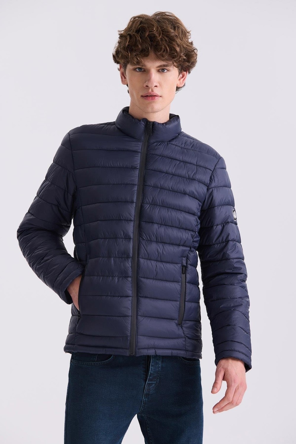 Jakamen Lacivert Slim Fit Hakim Yaka Şişme Mont