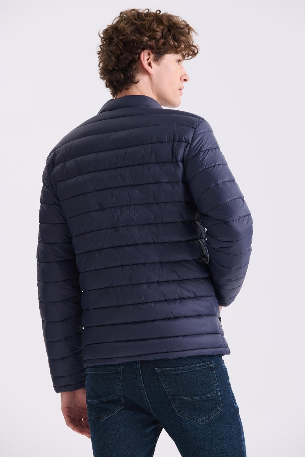 Jakamen Lacivert Slim Fit Hakim Yaka Şişme Mont görsel 4