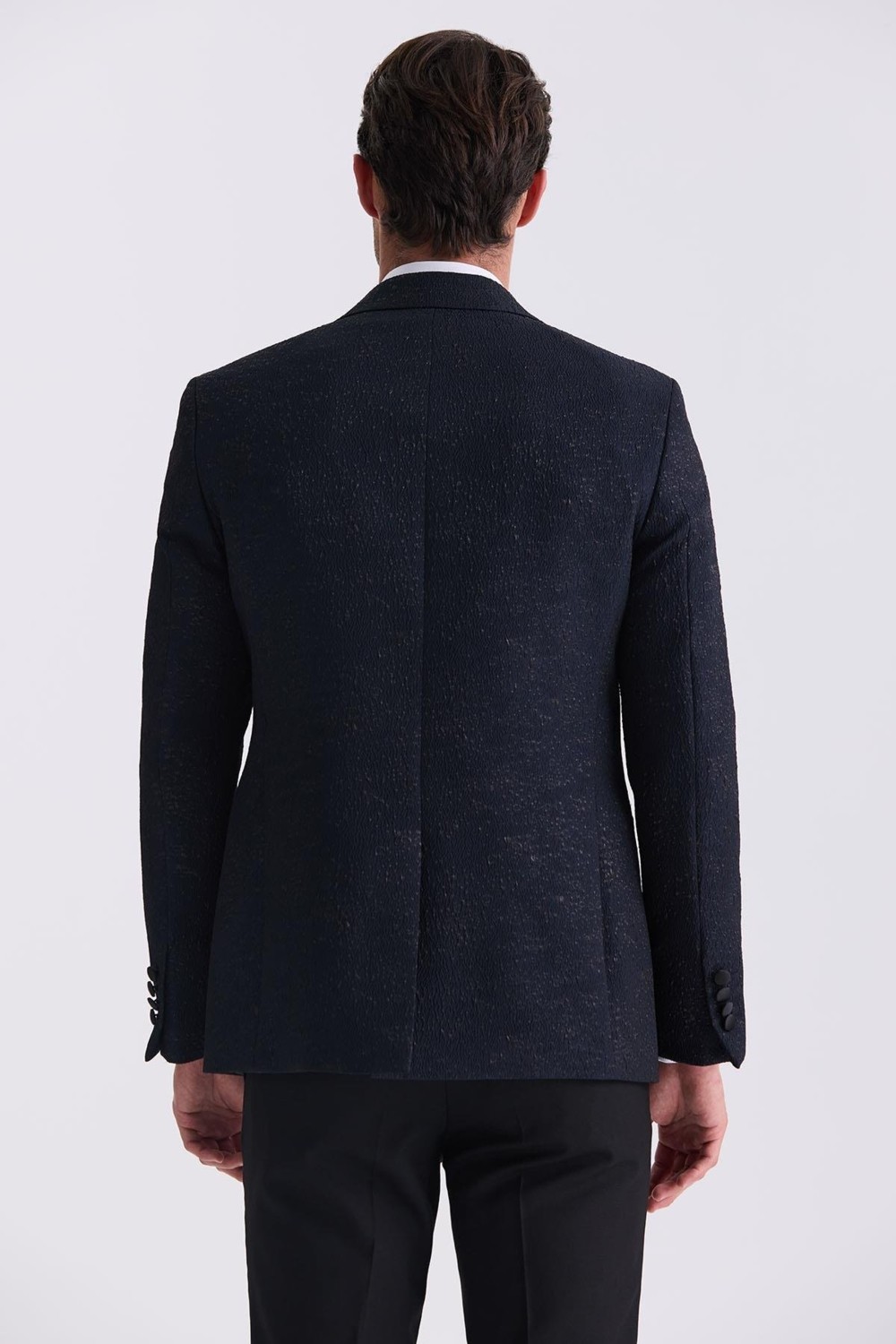Jakamen Koyu Lacivert Slim Fit Sivri Yaka Yelekli Smokin Takım Elbise görsel 4