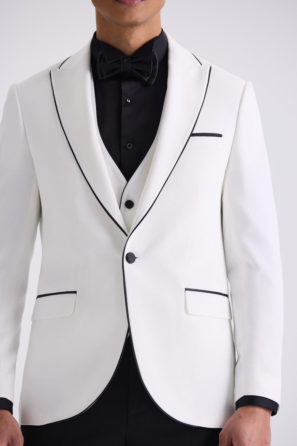 Jakamen Beyaz Slim Fit Sivri Yaka Yelekli Smokin Takım Elbise görsel 3