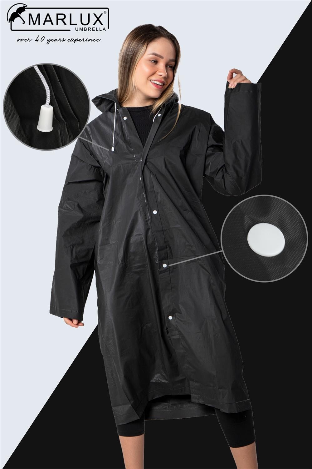 Marlux Unisex Su Rüzgar Geçirmez Kapüşonlu Lacivert Çıtçıt Düğme Eva Sarı Lacivert Yağmurluk 24MRLXYGM