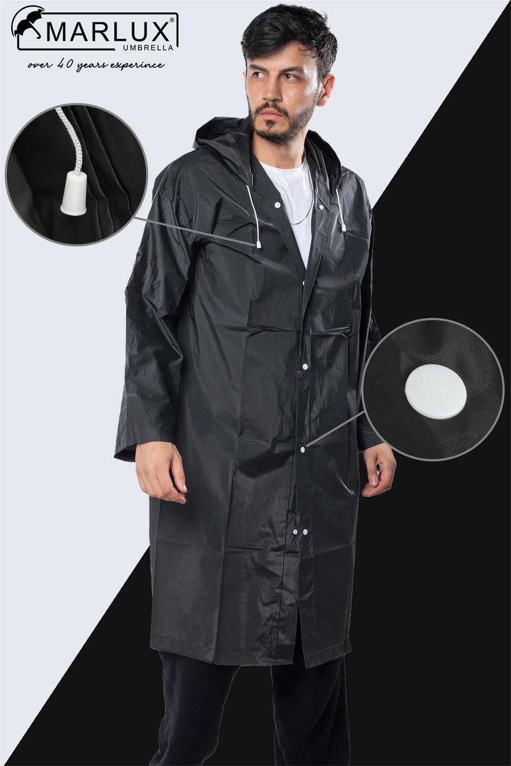 Marlux Unisex Su Rüzgar Geçirmez Kapüşonlu Lacivert Çıtçıt Düğme Eva Sarı Lacivert Yağmurluk 24MRLXYGM görsel 2