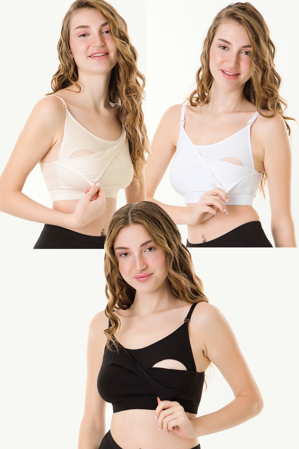 Parlingerie Emzirme Yarım Atlet 3lü Seti Siyah-Beyaz-Ten görsel 2