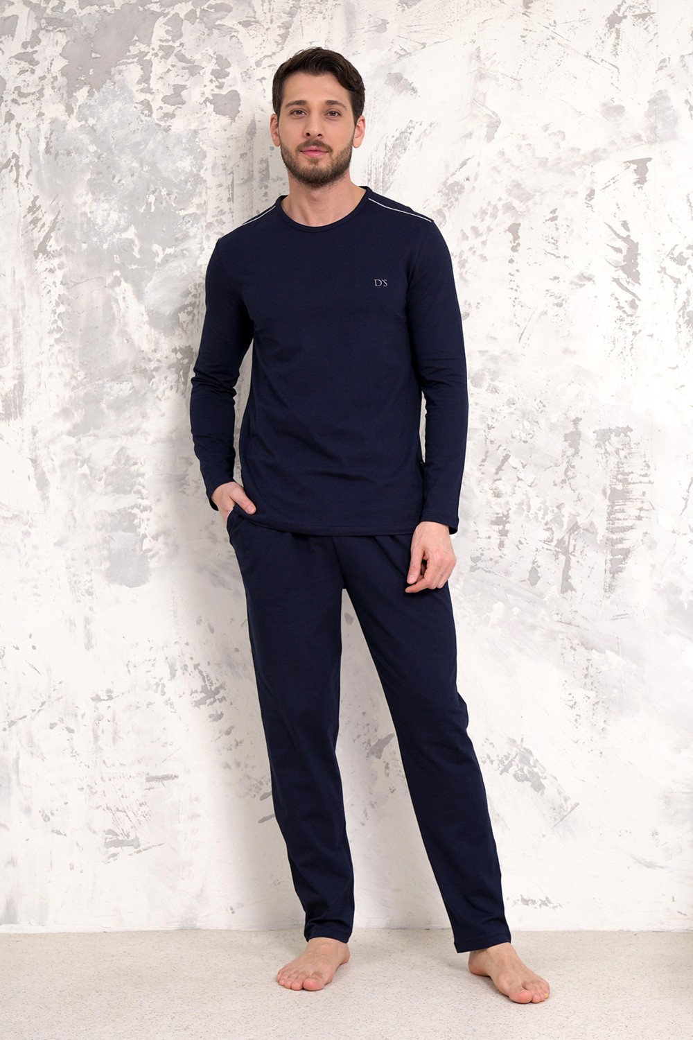 D'S Damat Maschio Pamuk Pijama Takımı Erkek Siyah Yumuşak Dokulu Regular Fit Kalıp