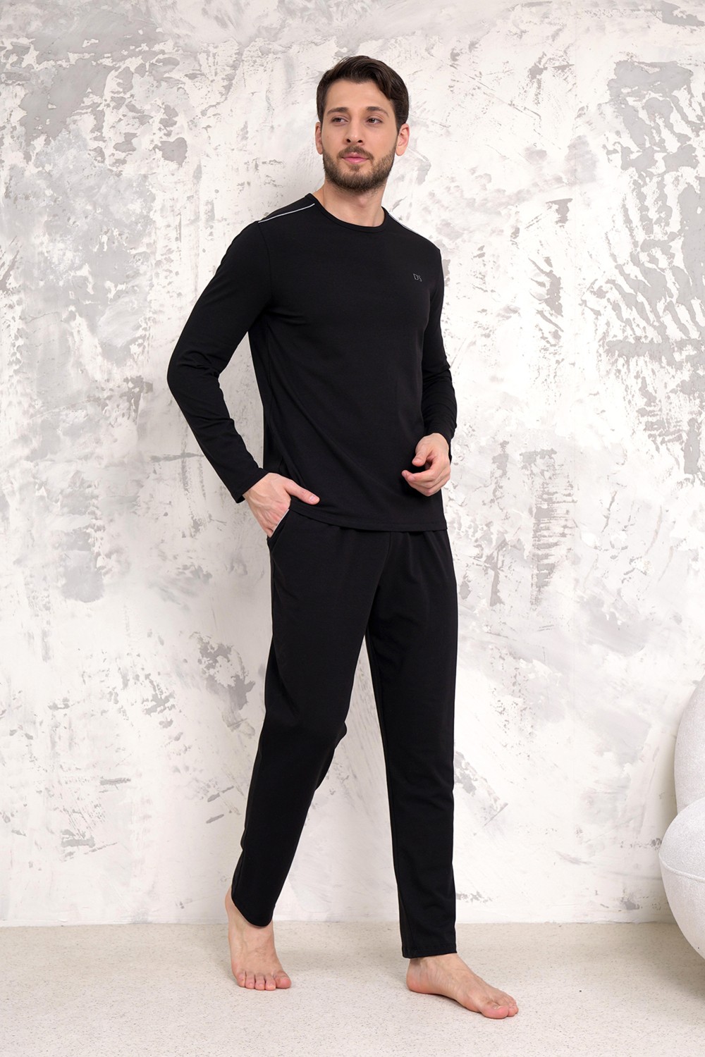 D'S Damat Maschio Pamuk Pijama Takımı Erkek Siyah Yumuşak Dokulu Regular Fit Kalıp görsel 7