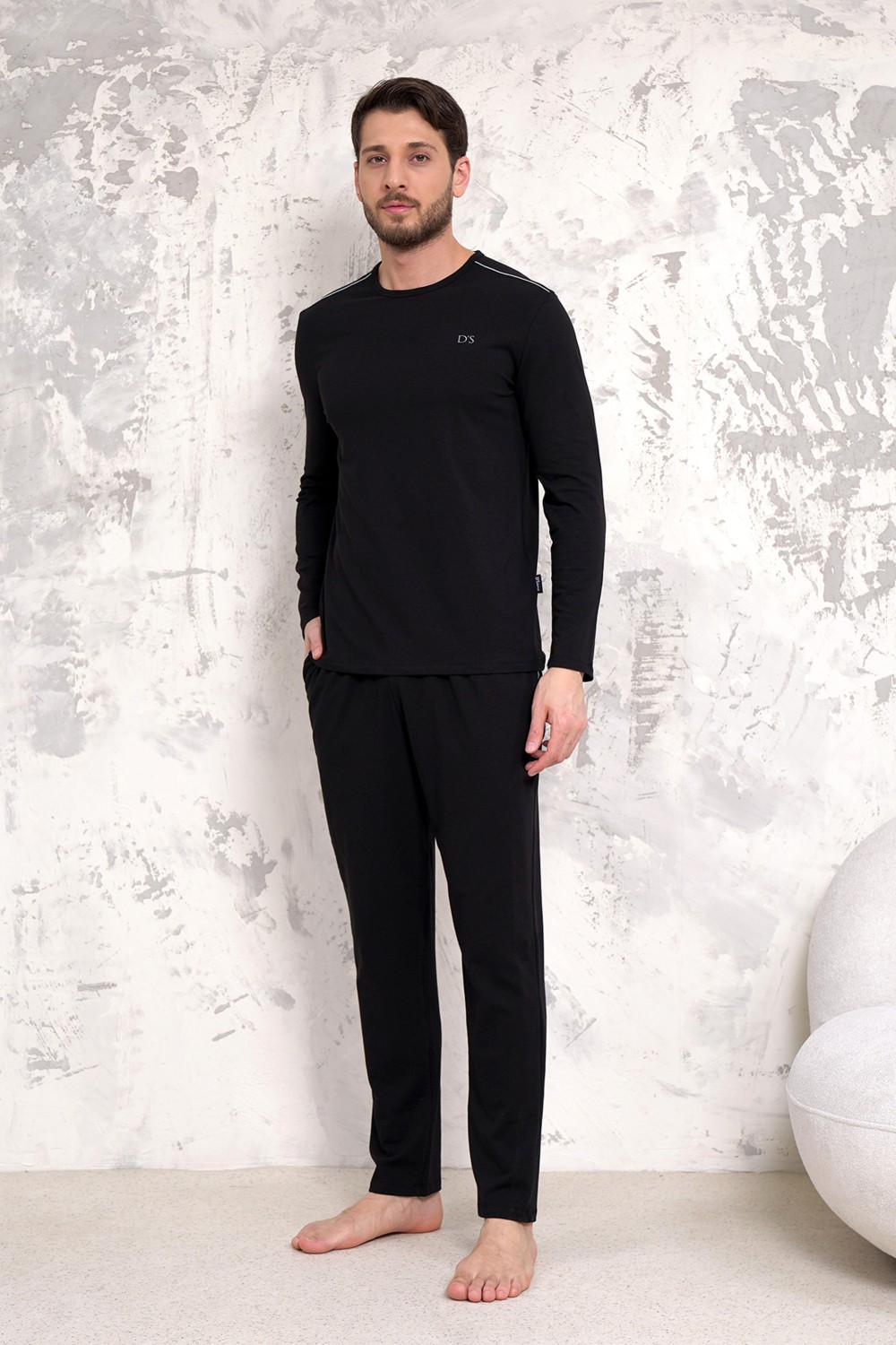 D'S Damat Maschio Pamuk Pijama Takımı Erkek Siyah Yumuşak Dokulu Regular Fit Kalıp görsel 8