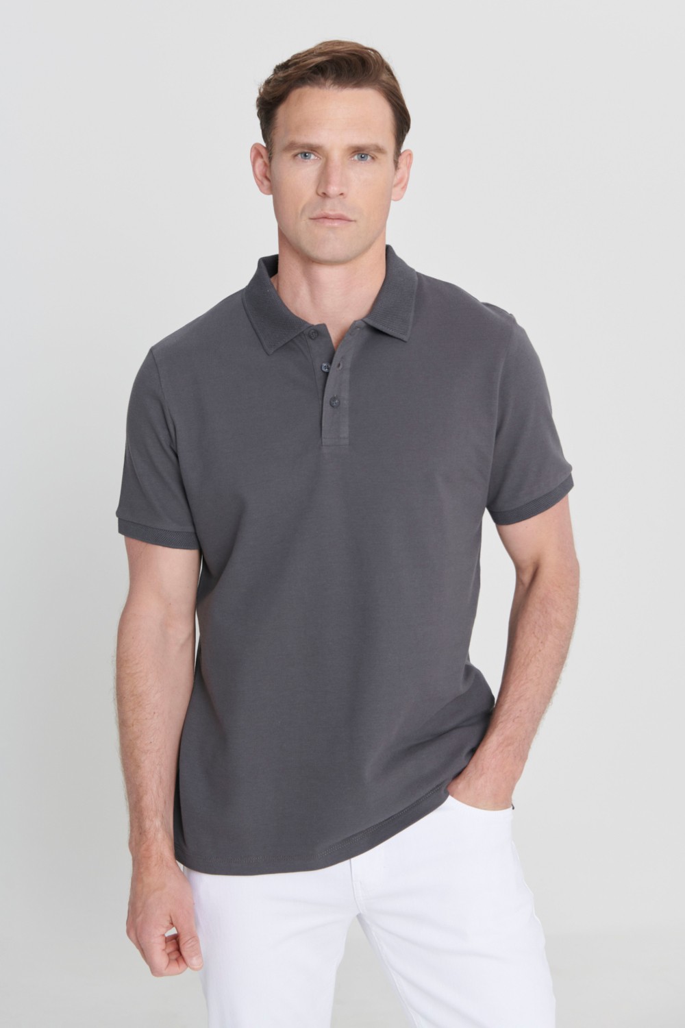 Altınyıldız Classics Erkek Siyah %100 Pamuk Kıvrılmaz Pike Polo Yaka Slim Fit Dar Kesim Tişört