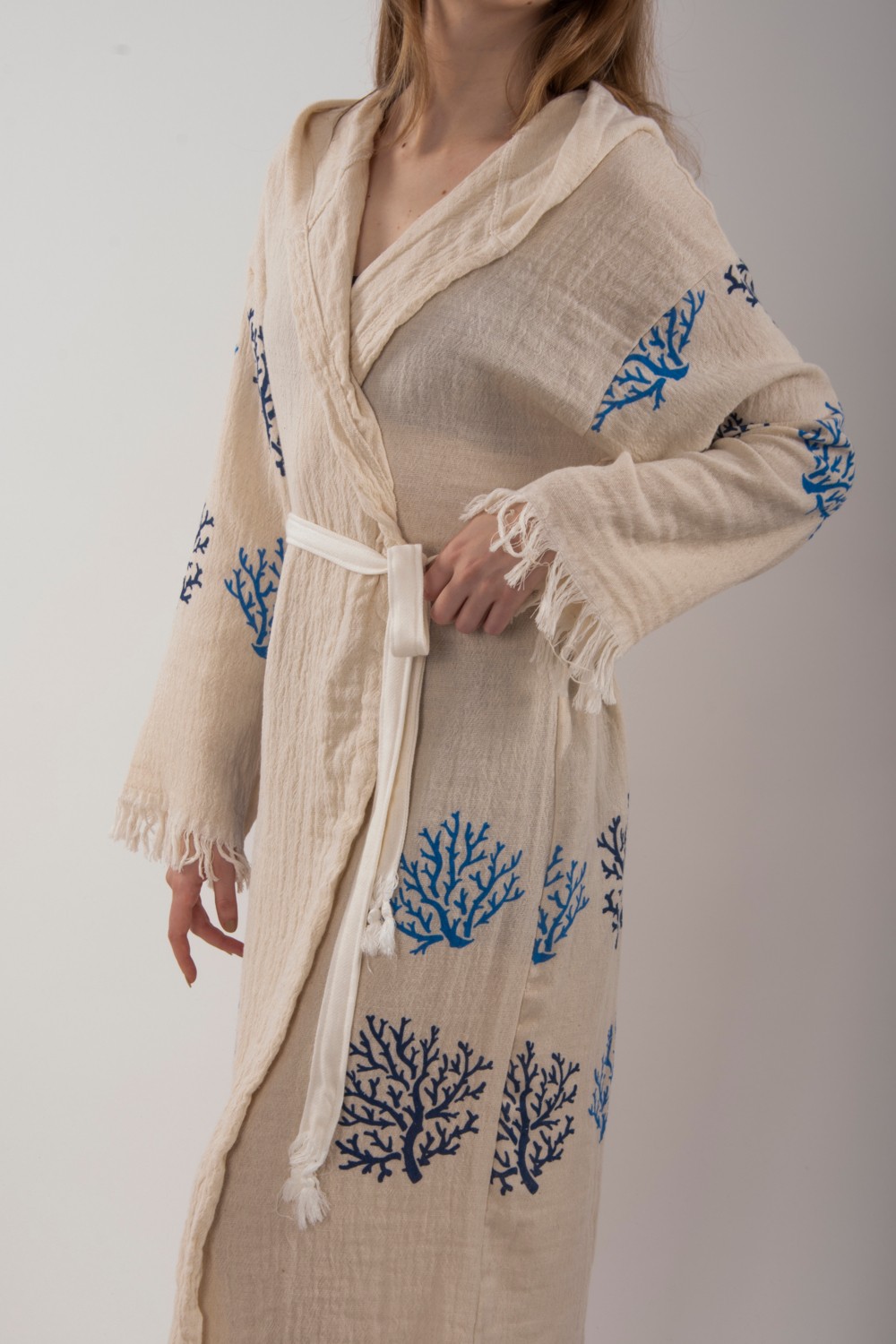 Reina Teks Peştemal Bornoz Pareo Pamuklu Plaj Mercan Hayat Ağacı Desenli 1 Adet Unisex Beachwear Kimono Kaftan görsel 4