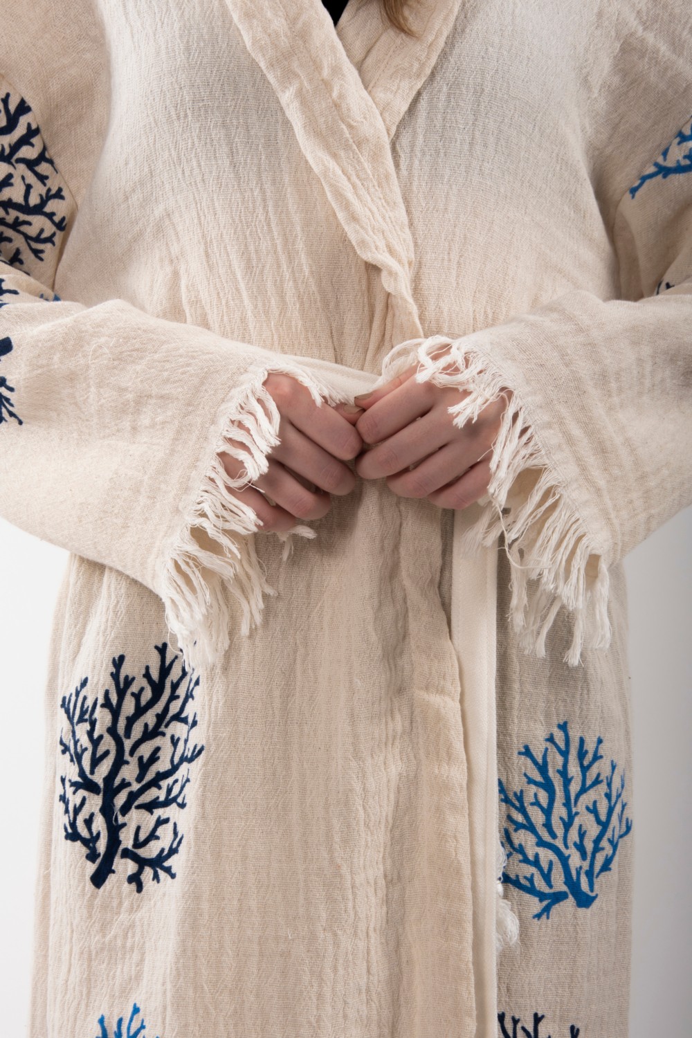 Reina Teks Peştemal Bornoz Pareo Pamuklu Plaj Mercan Hayat Ağacı Desenli 1 Adet Unisex Beachwear Kimono Kaftan görsel 5