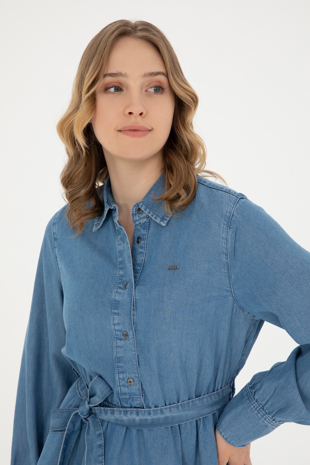 U.S. Polo Assn. Kadın Açık Mavi Polo Yaka Jean Elbise 50283539-DN0021 görsel 2