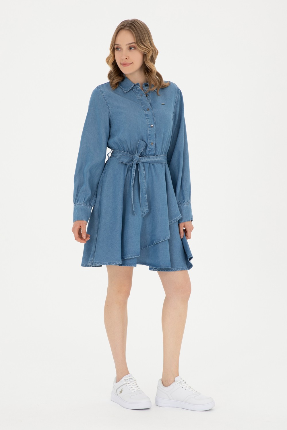 U.S. Polo Assn. Kadın Açık Mavi Polo Yaka Jean Elbise 50283539-DN0021 görsel 3