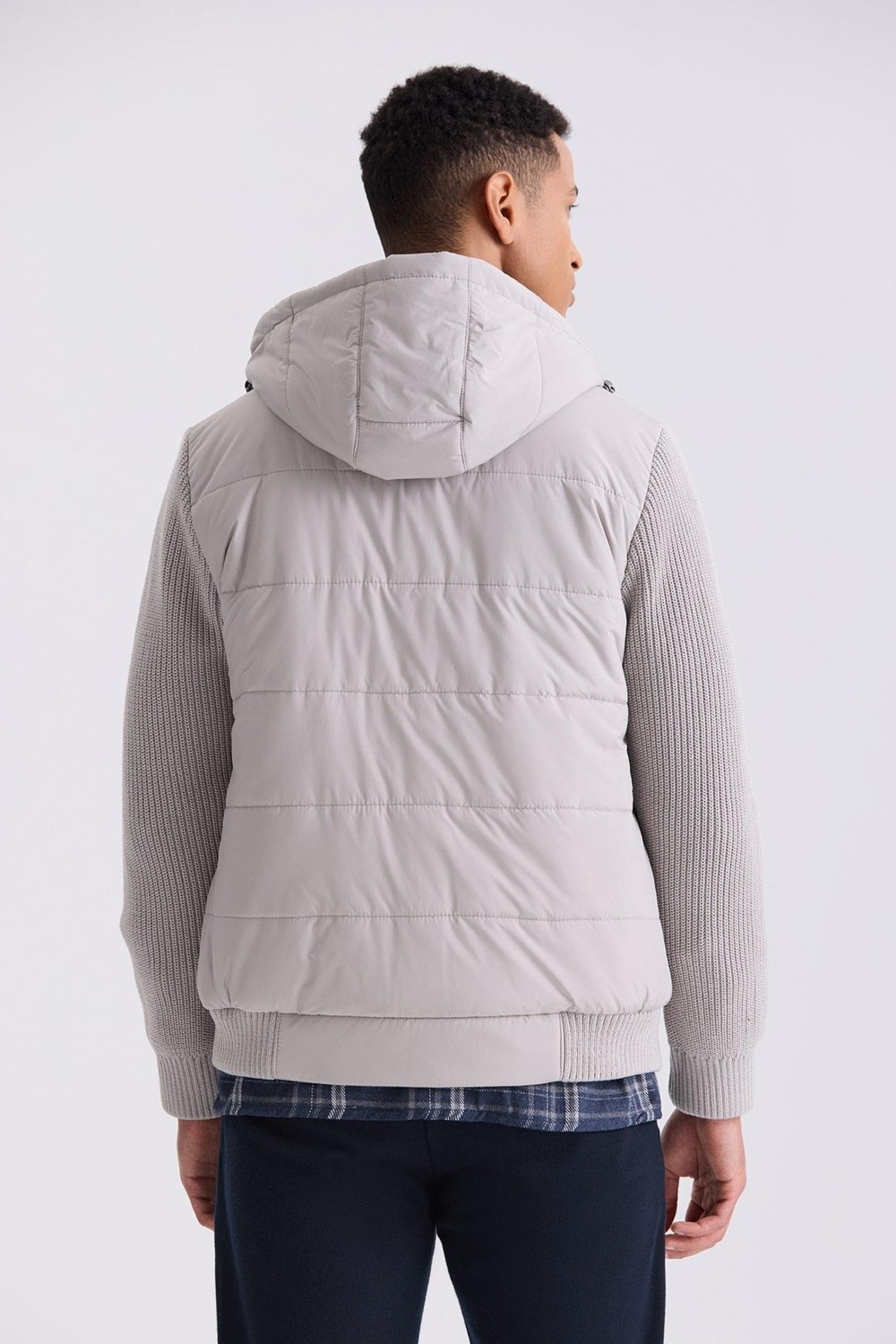 Jakamen Lacivert Comfort Fit Kapüşonlu Kolları Triko Kışlık Mont görsel 4