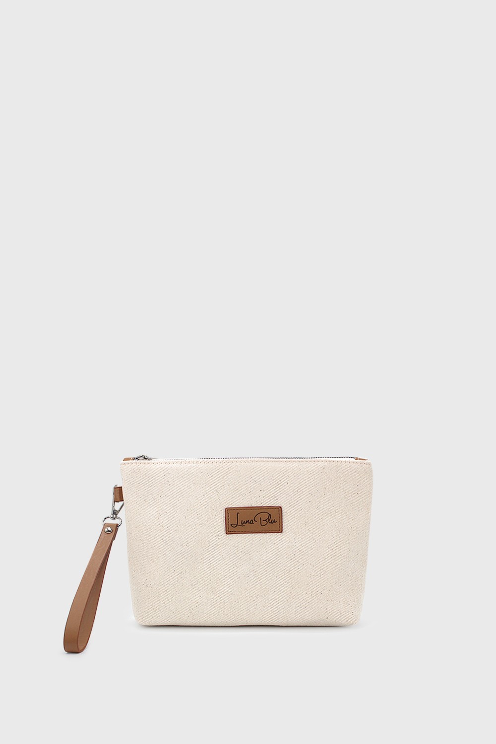 Lunablu Kadın Vizon Çizgili Keten Clutch Çanta