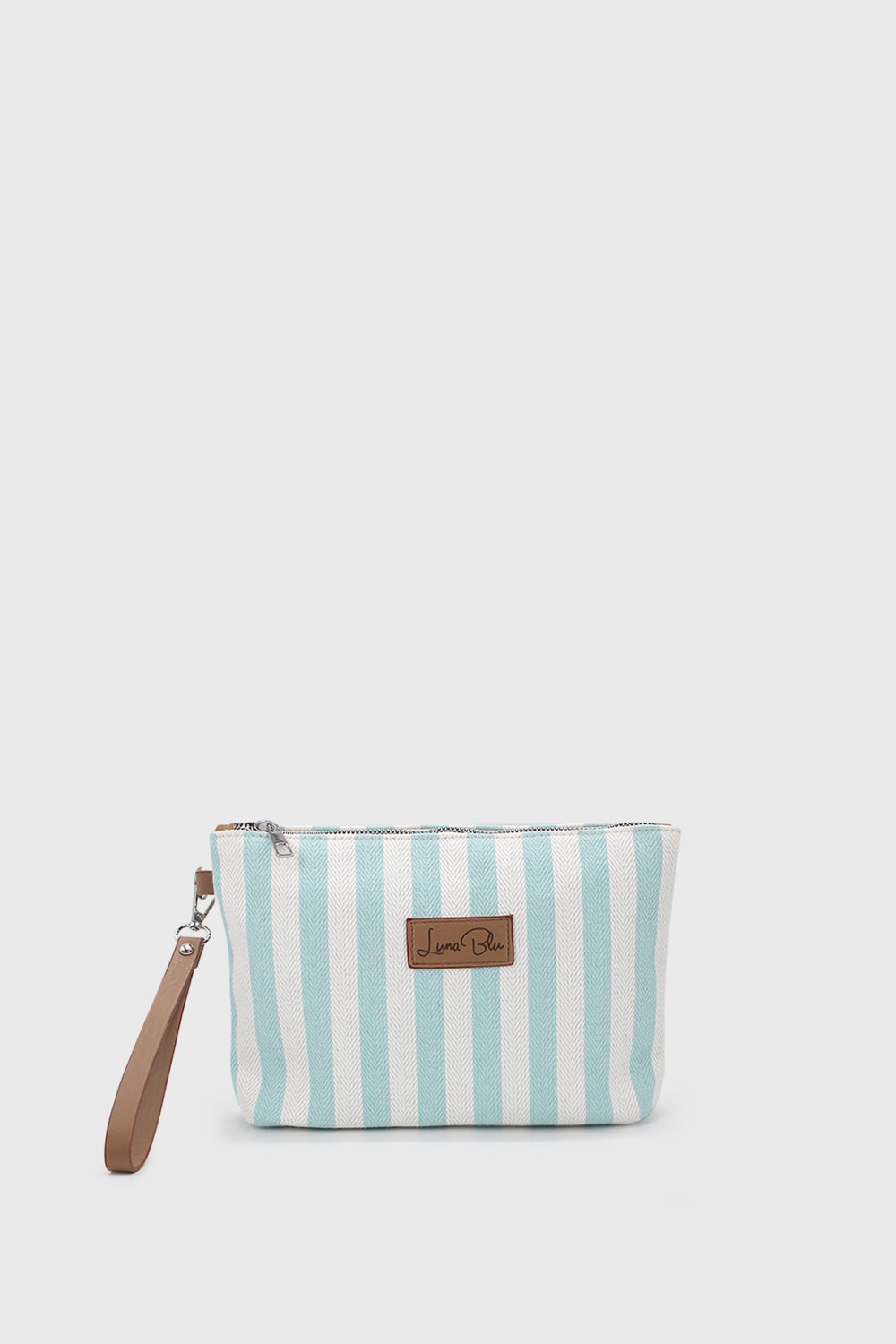 Lunablu Kadın Vizon Çizgili Keten Clutch Çanta