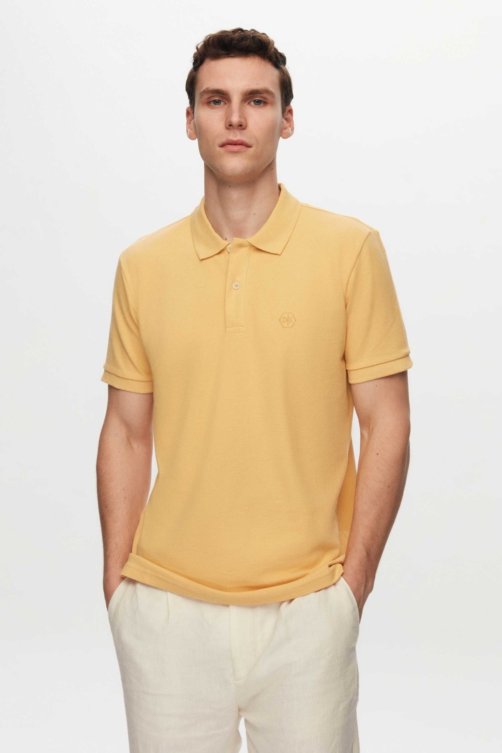 D'S Damat Regular Fit Vizon Pike Dokulu %100 Pamuk Kıvrılmaz Polo Yaka Nakışlı T-shirt 4HC14ORT51000