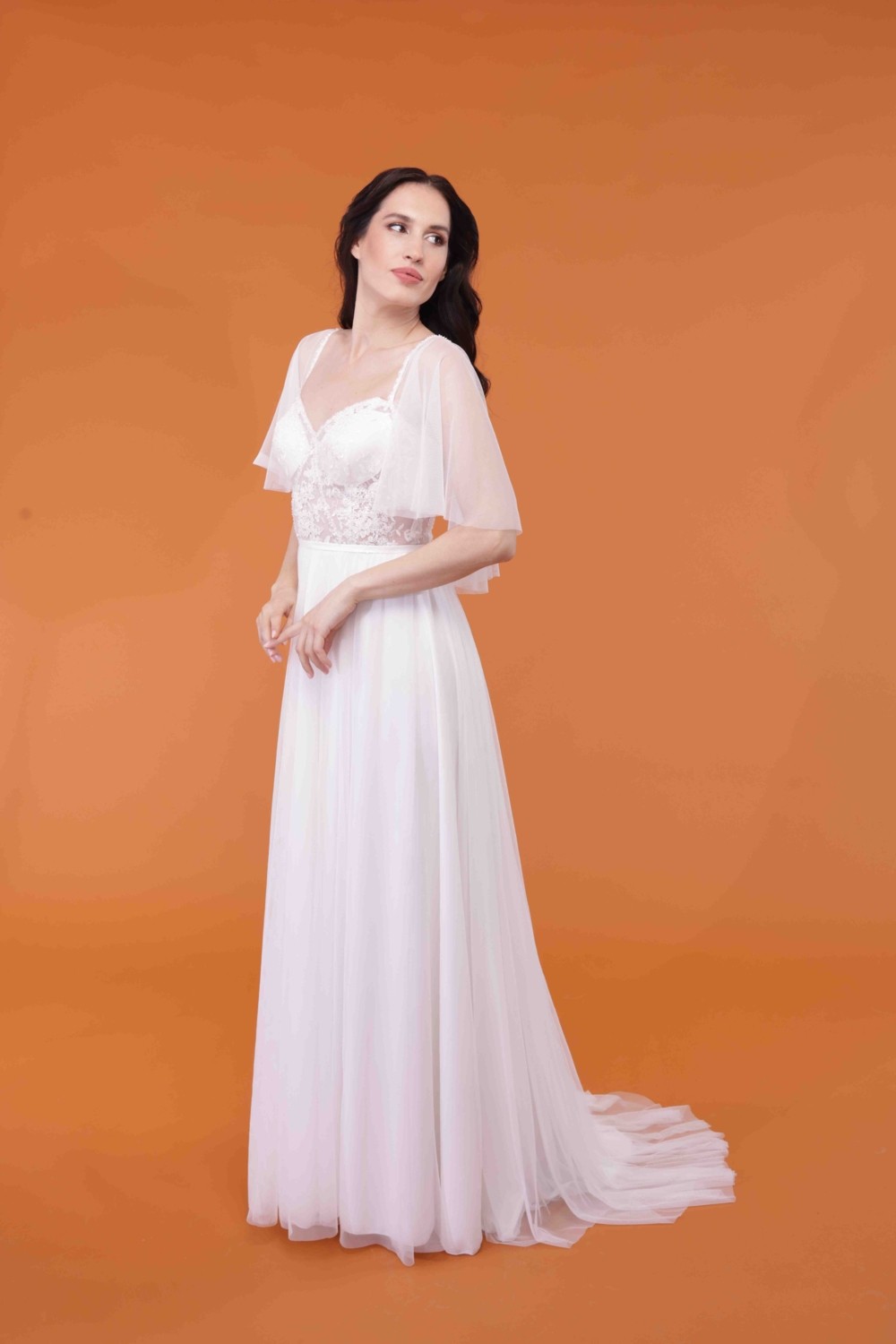 Bride In Love A Kesim Kloş Kollu Ipek Tül Gelinlik, Nikah Elbisesi