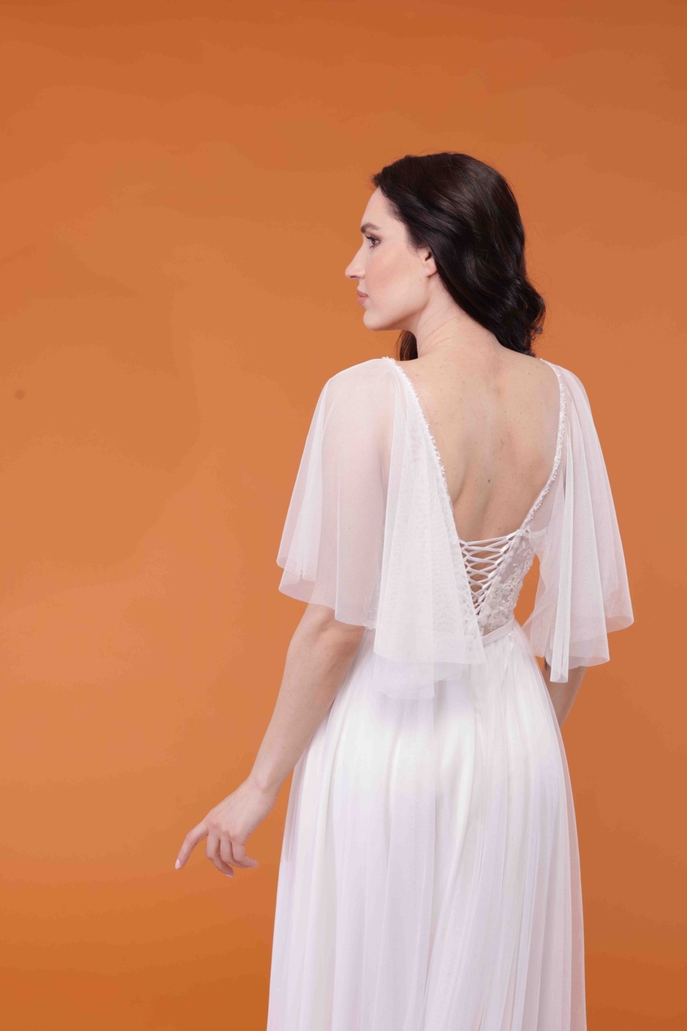 Bride In Love A Kesim Kloş Kollu Ipek Tül Gelinlik, Nikah Elbisesi görsel 5