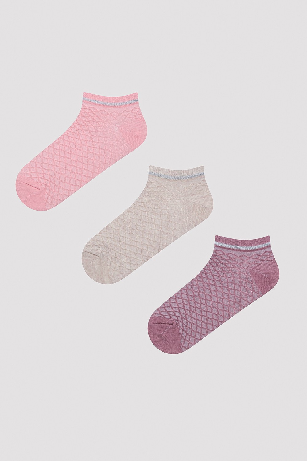 Penti Diamond Jacquard Pembe 3lü Patik Çorap