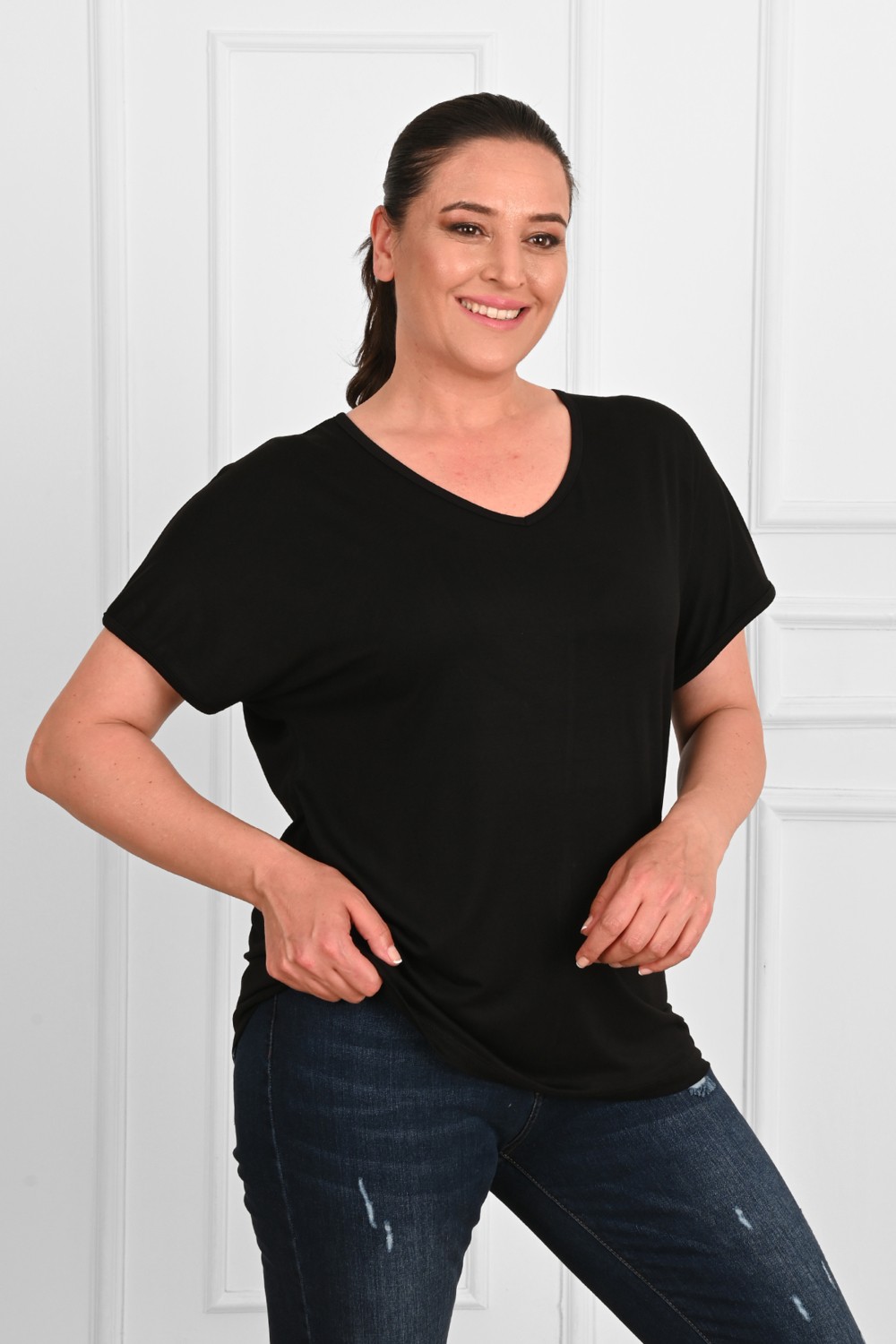 Koza Kadın V Yaka Büyük Beden T-Shirt 1486-23 görsel 6