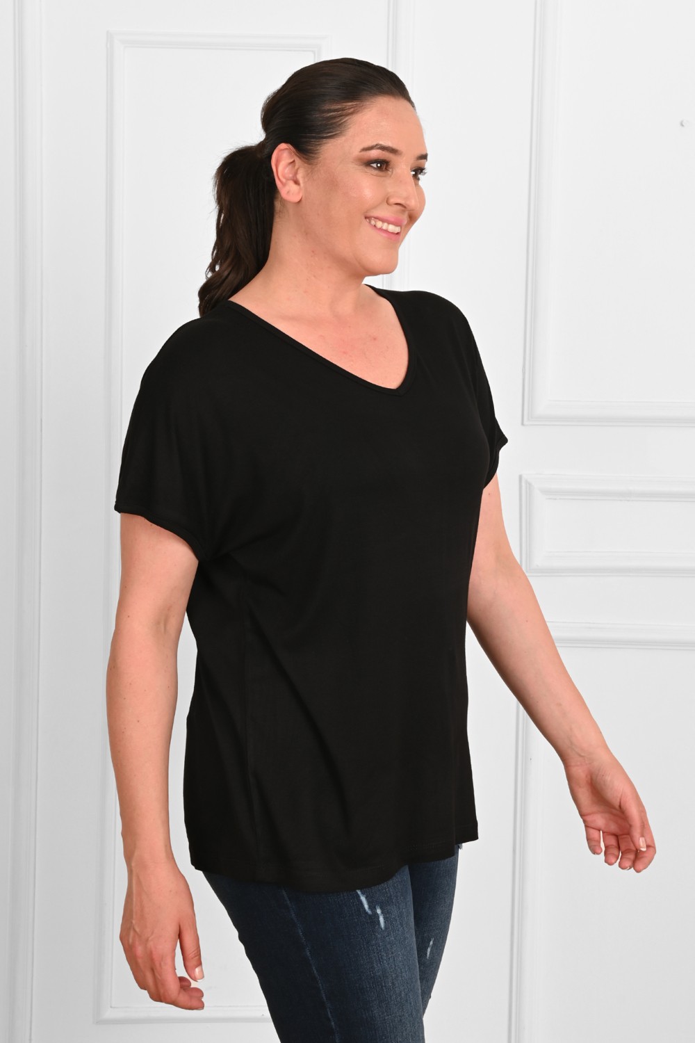 Koza Kadın V Yaka Büyük Beden T-Shirt 1486-23 görsel 7
