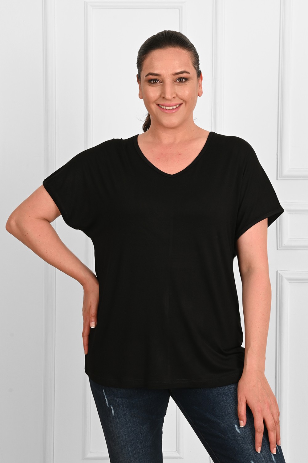 Koza Kadın V Yaka Büyük Beden T-Shirt 1486-23 görsel 8