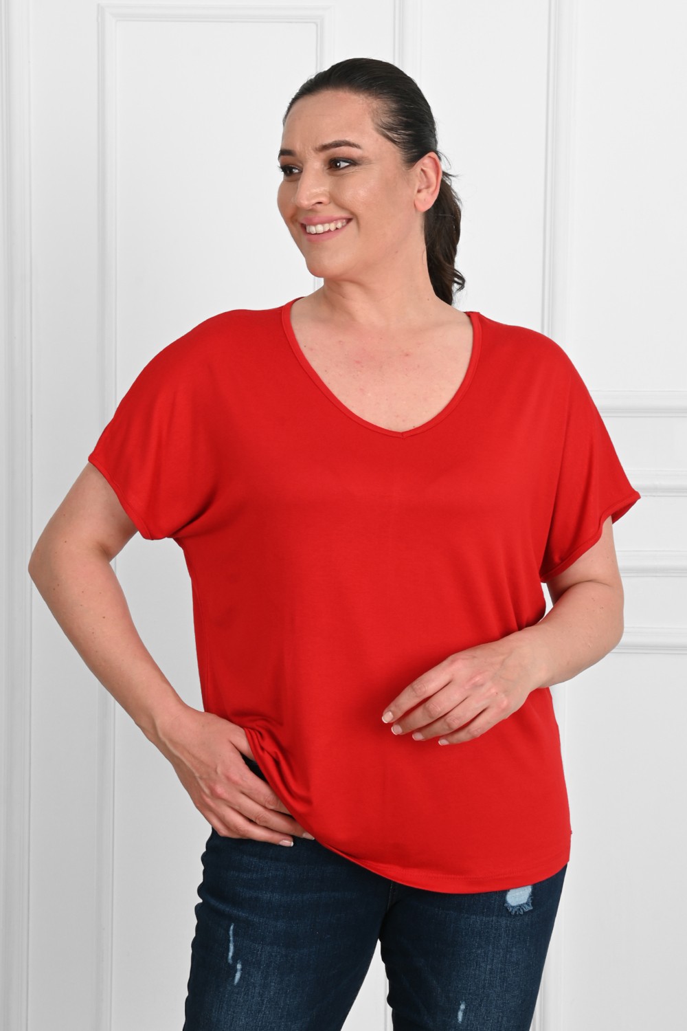 Koza Kadın V Yaka Büyük Beden T-Shirt 1486-23