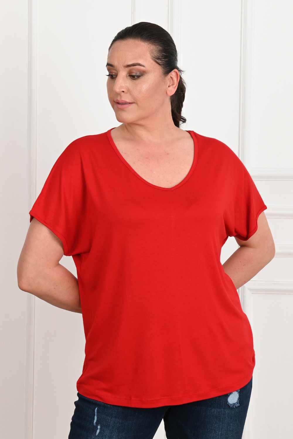 Koza Kadın V Yaka Büyük Beden T-Shirt 1486-23 görsel 5