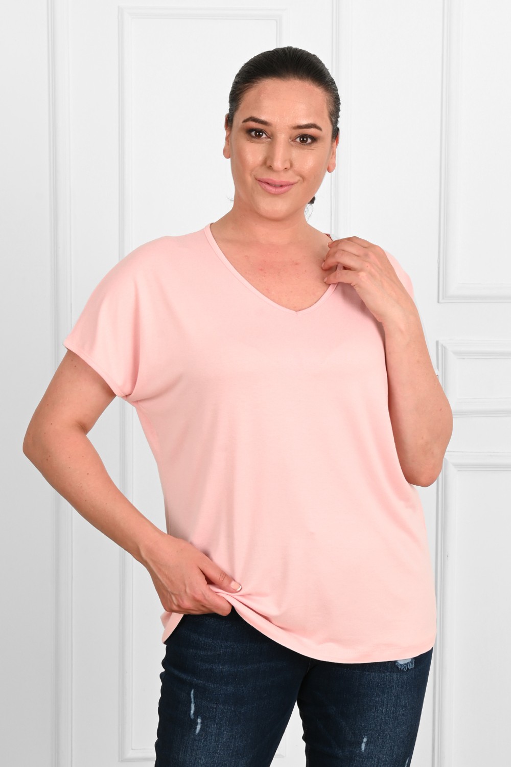 Koza Kadın V Yaka Büyük Beden T-Shirt 1486-23