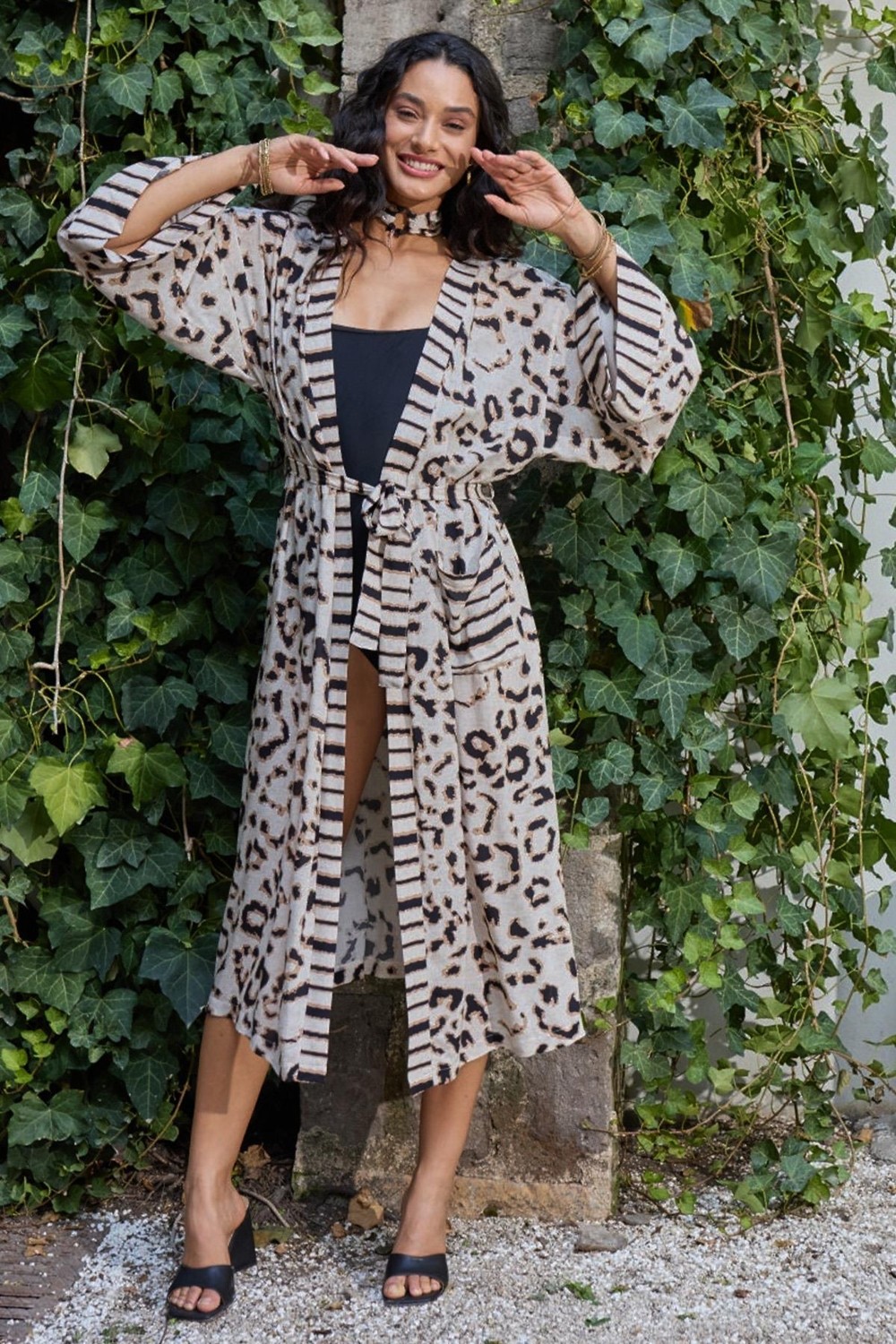 Gizzey Kadın Uzun Leopar Kimono C8T6N0O12 görsel 4