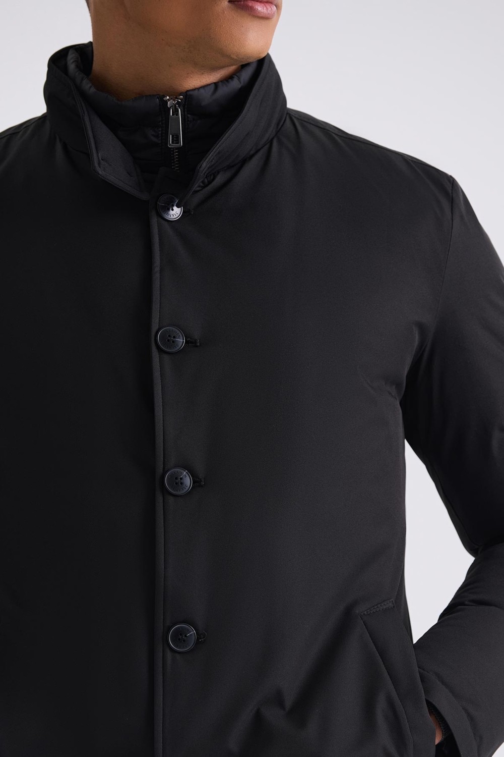Jakamen Siyah Regular Fit Gömlek Yaka Düğmeli Mont görsel 3