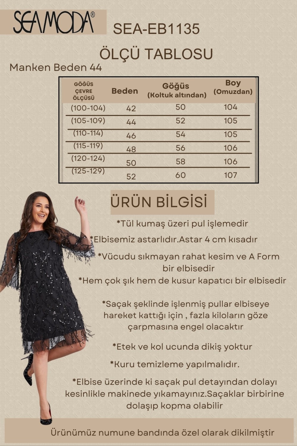 Sea Moda Siyah Saçak Pul Işlemeli Abiye Elbise A-Line Büyük Beden Özel Günler İçin Şık görsel 2