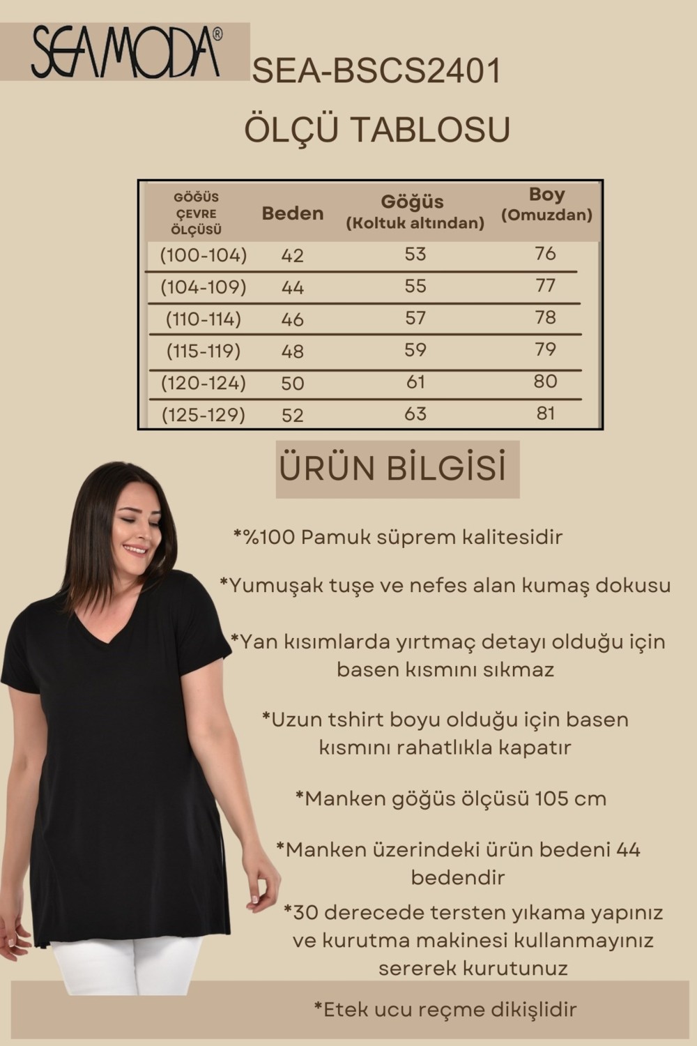 Sea Moda Büyük Beden V Yaka Yırtmaçlı Pamuk Basic Tshirt-Bordo görsel 7