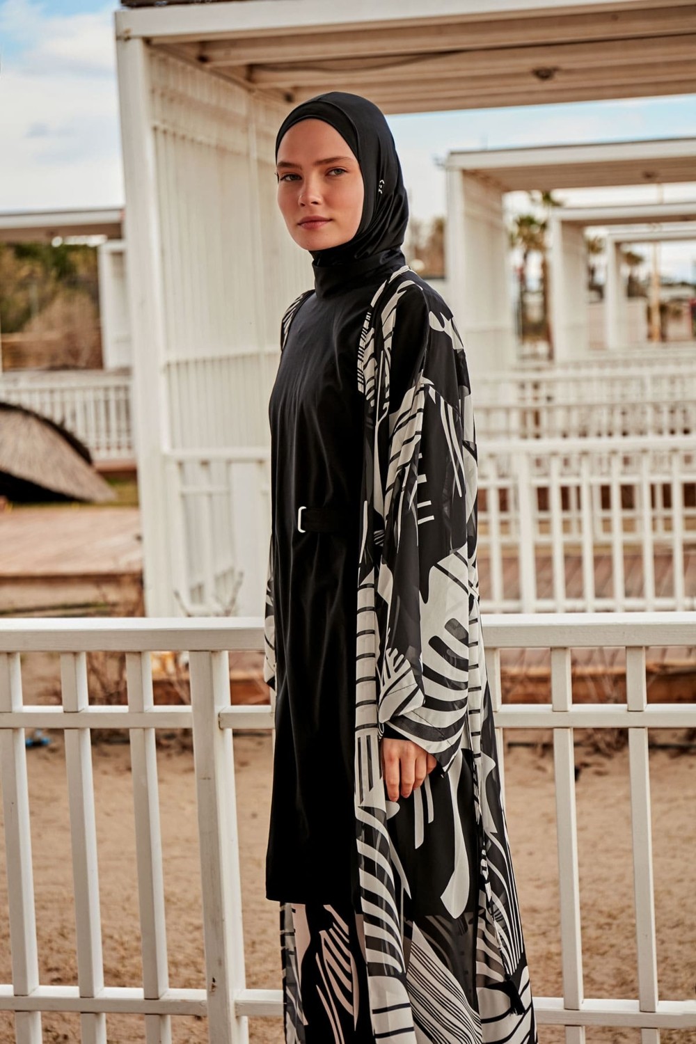 Marina Desenli Siyah Kimono Kaftan P2401