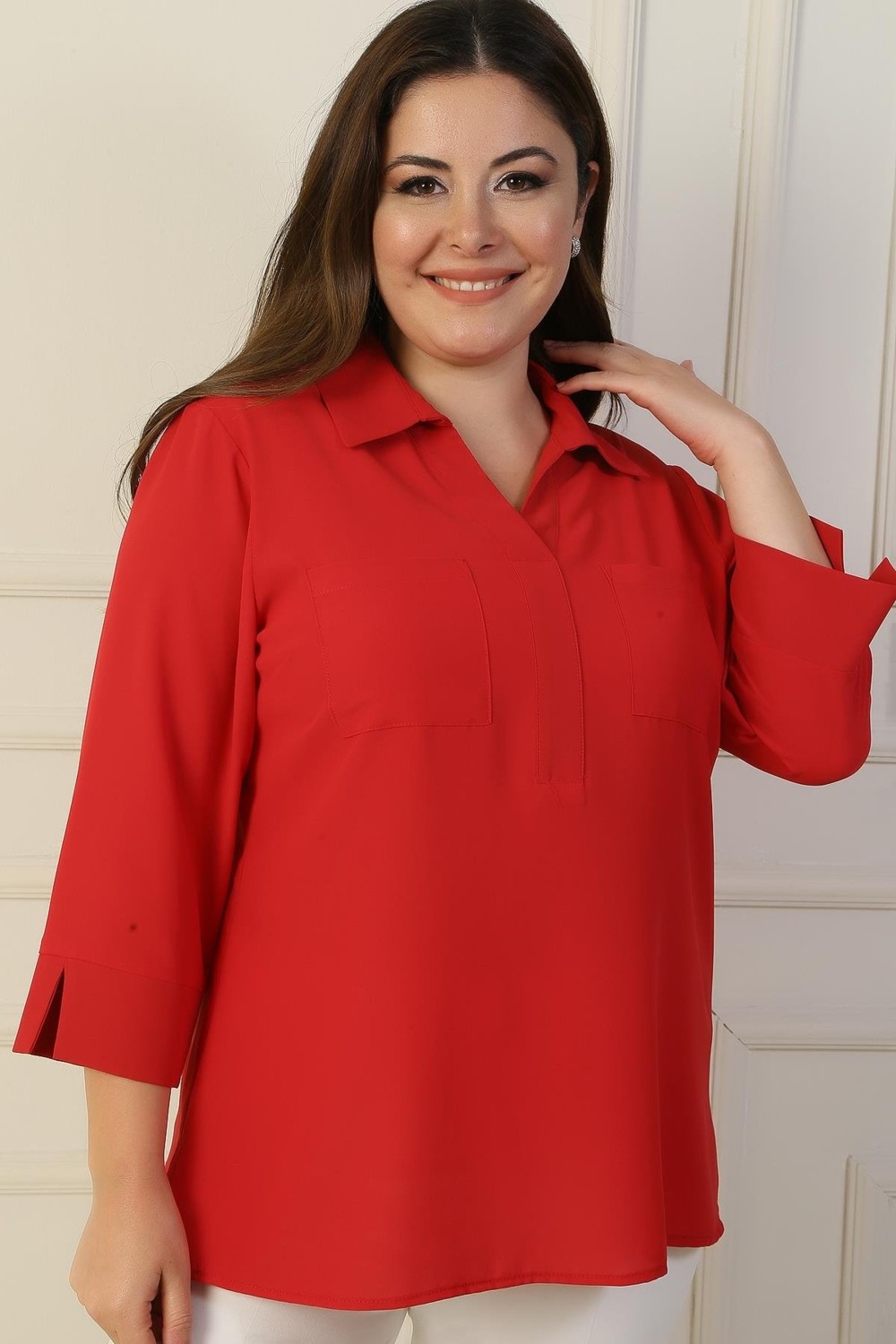 By Saygı Polo Yaka Cepli Çeyrek Kol B.b. Bluz