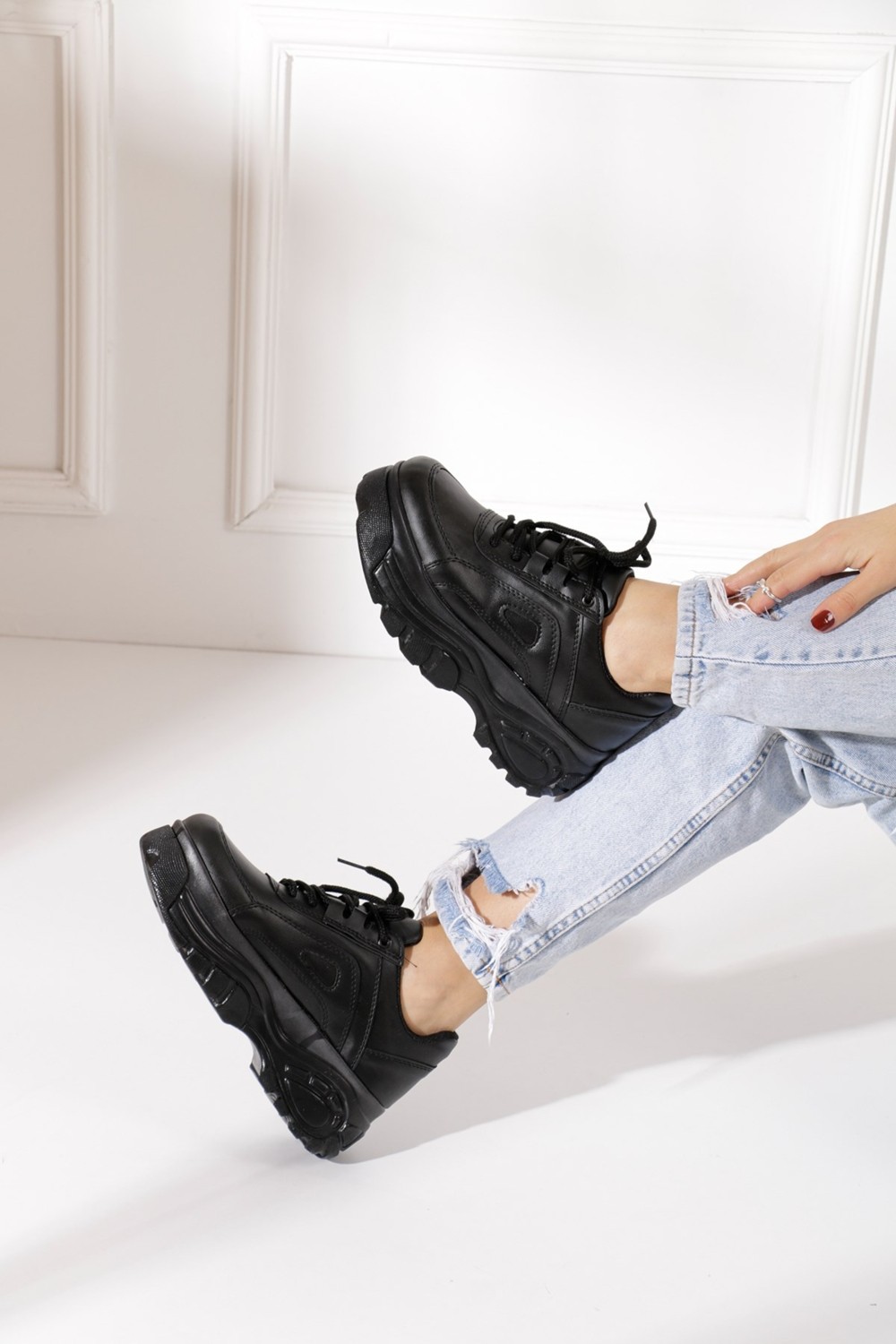 İmershoes Günlük Kadın Spor Ayakkabı Yüksek Taban 6 cm Sneaker Siyah - Beyaz - Bej - Rugan - Süet 001 görsel 5